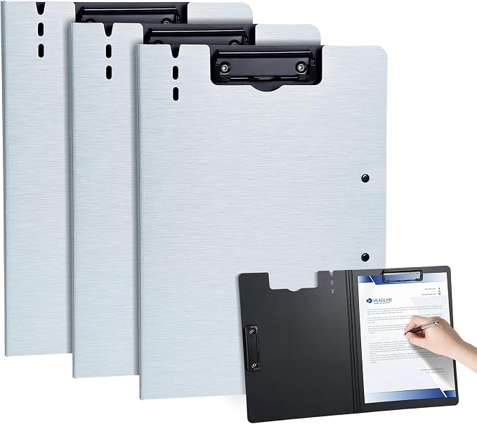 Clipboard Folder, with Dual Metal Clips, Embossed-Texture, Folding 360° Rotating by WORPSON