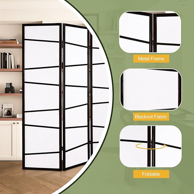 NicBex Room Divider 3 Panel Room Dividers with Heavy-Duty Rice Paper Partition Room Dividers and Folding Privacy Screens Wall Divider for Home, Office, Room Separation,51"W x 2"D x 71"H, White+Black-DeskLoop Office