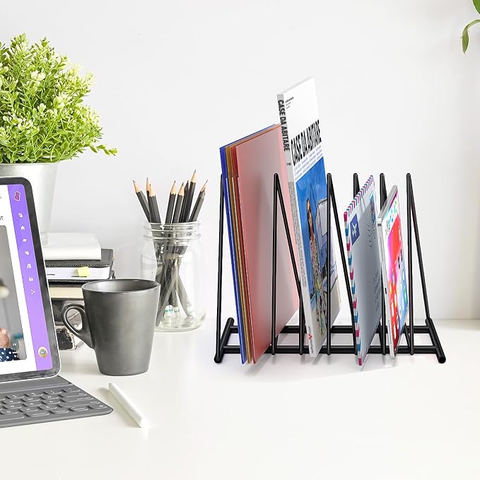 2 Pack Triangle Desk File Organizer, 7 Slots Metal File Sorter Magazine Holder - Image 2