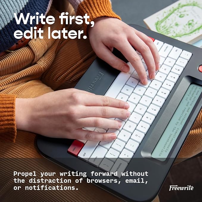 Freewrite Alpha | Distraction-Free Word Processor | Portable Digital Typewriter with Backlit LCD Display, Long Battery Life & Wi-Fi Backup for Writers | E-Typewriter w/Full-Size Mechanical Keyboard-DeskLoop Office