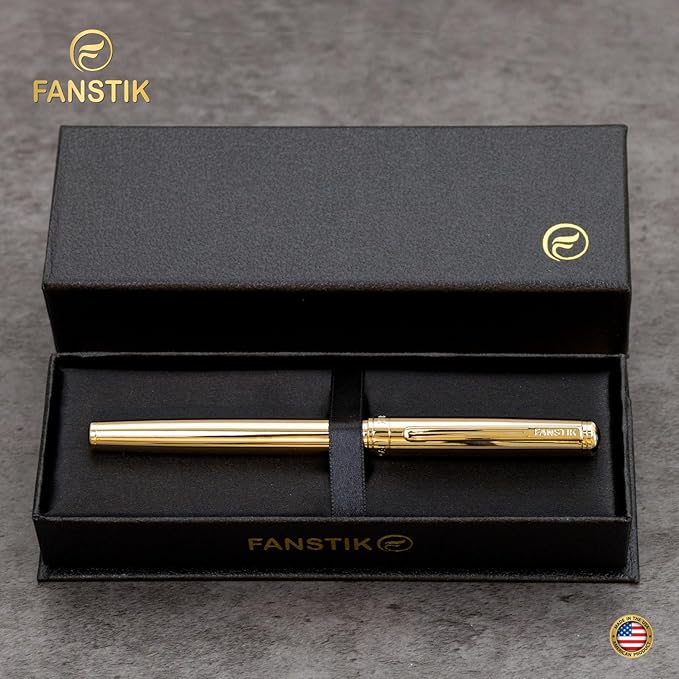 Customized Gold Luxury fountain pen (Made In USA) fancy gift set for women, Real 24K Gold Plating, Professional executive pen gift set for men (Lux Custom-fountain Gld)-DeskLoop Office