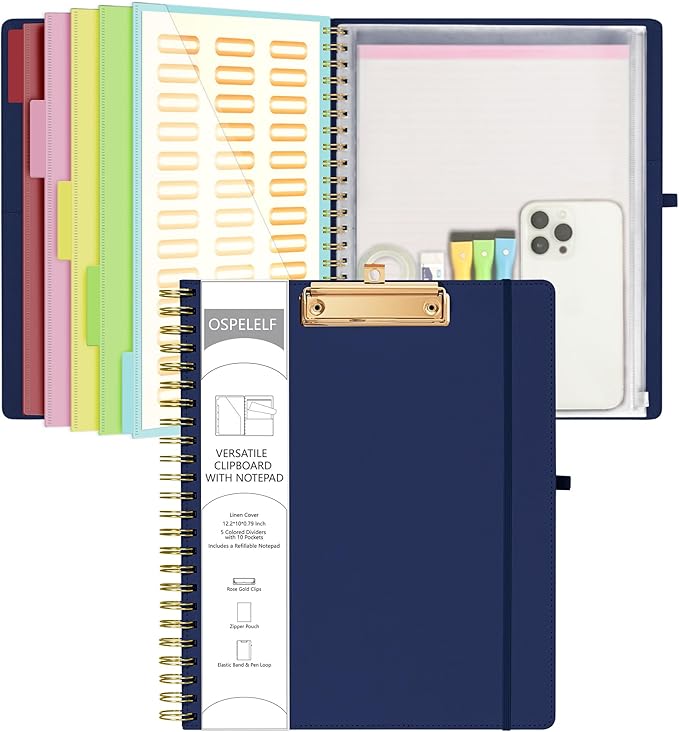 Ospelelf Bule Foldable Spiral Clipboard Folio by OspelelfOfficeSupplies