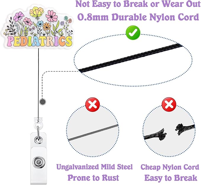 Cute Pediatrics Badge Reel Retractable, Elegant Floral Pediatric Nurse Badge ID - Image 4