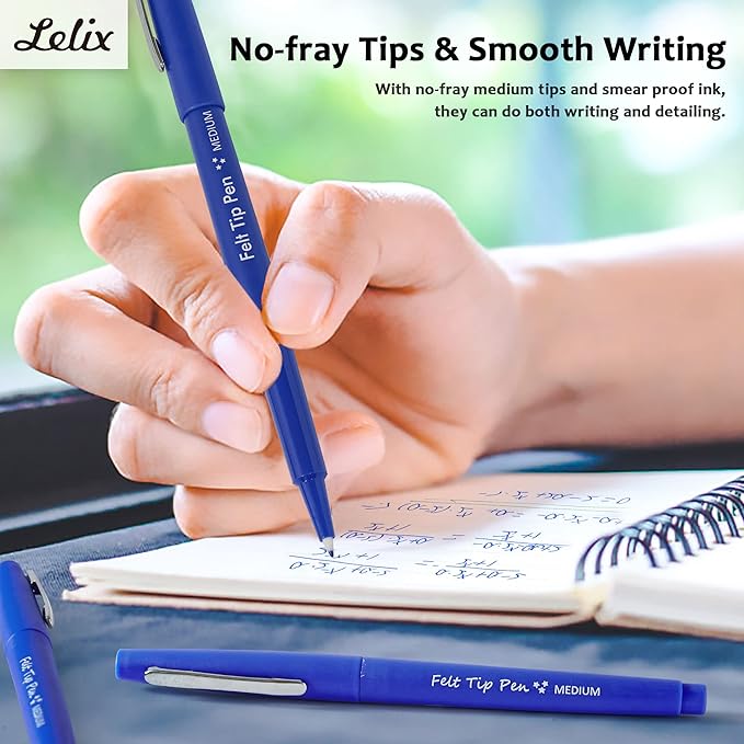 Lelix Felt Tip Pens, 15 Blue Pack, 0.7mm Medium Point, Felt Tip Markers Pens for Journaling, Writing, Note Taking, Planner, Perfect for School Office and Art Supplies