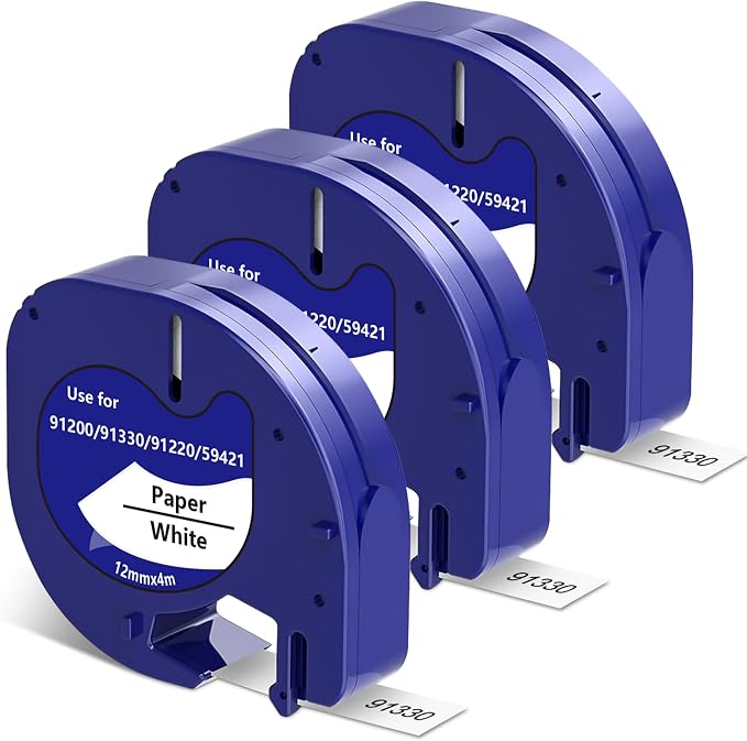 3-Pack Paper Black on White Tape Compatible by JOJOME