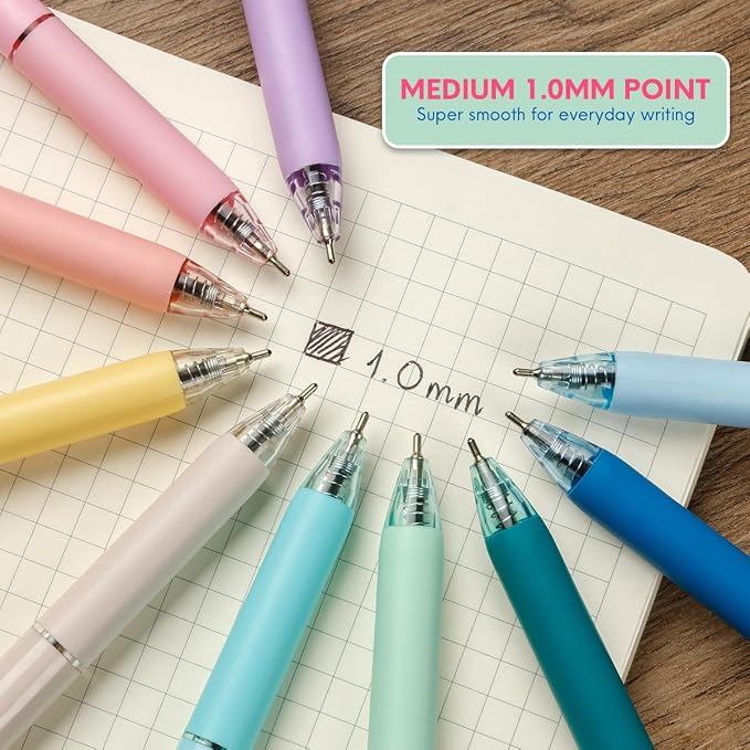 FLEXOFFICE 10-Count Retractable Ballpoint Pens, Medium Point 1.0mm, Pastel - Image 4