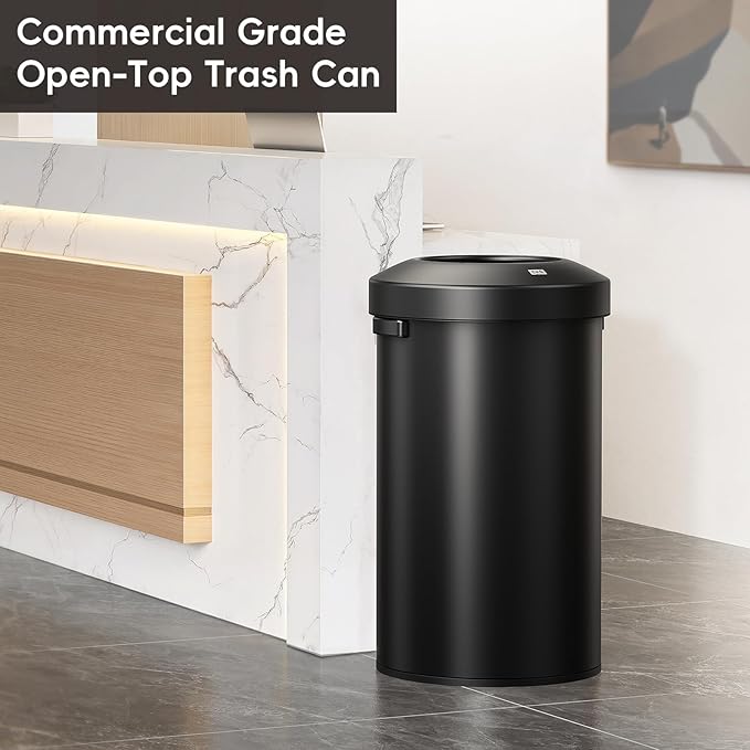 EKO Urban 32 Gallon Round Black Stainless Steel Open Top Waste Bin, Tall Commercial Trash Can for Indoor/Outdoor, Extra Large Metal Garbage Bin for Office, Restaurant, Restroom,120L-DeskLoop Office