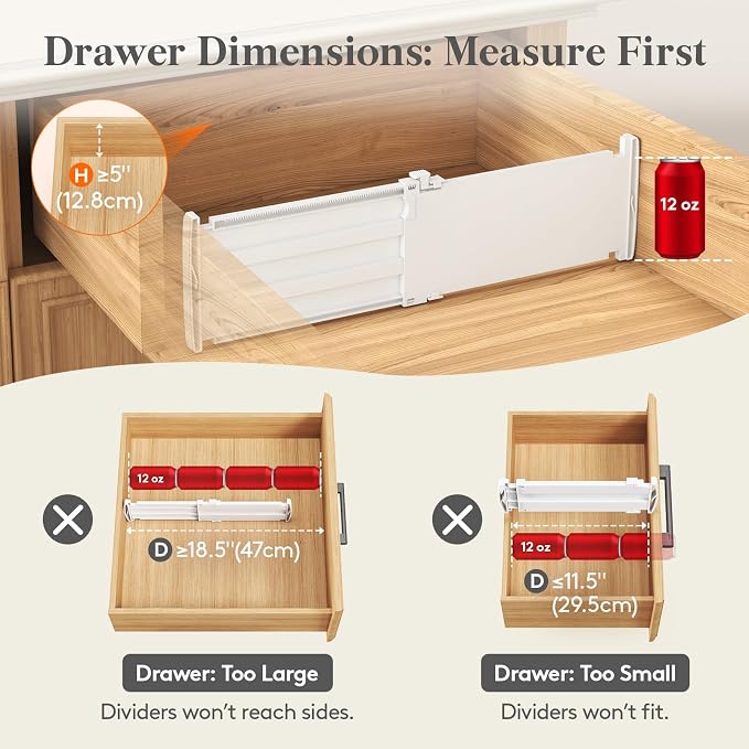 Lifewit 5" High 5 Pack Drawer Dividers, 11.5"-18.5" Adjustable Deep Drawer - Image 3