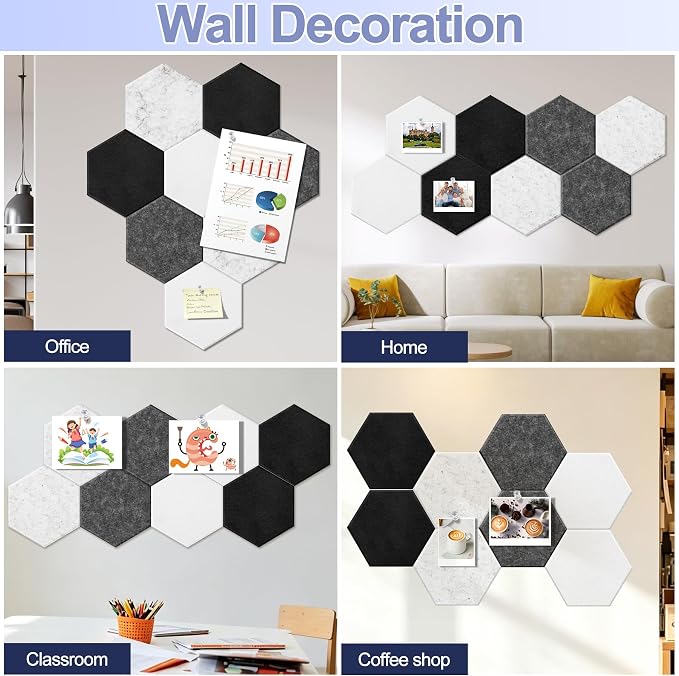 8PCS Hexagon Cork Board Tiles, Self-Adhesive Felt Bulletin - Image 6