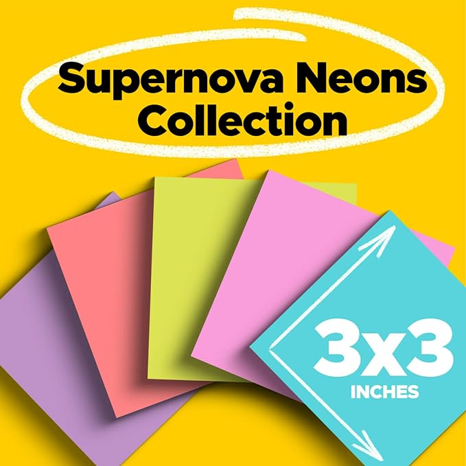 Post-it® Super Sticky Notes, 3 in. x 3 in., Supernova Neons Collection - Image 2