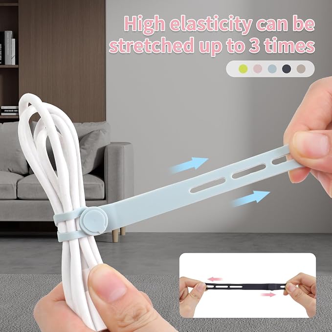 Oligei 25 Pcs Silicone Cable Ties, Cable Ties Reusable, High Elasticity Cord - Image 3