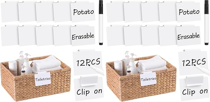 Utron 12pcs White Basket Labels, 3.5x2.7 Clip On PVC Labels by Utron
