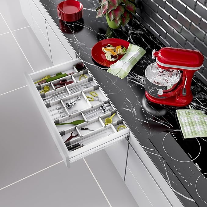 Practical Comfort Aluminum Drawer Organizer for Kitchen Utensils Silverware Flatware 9 Dividers Set | MEDIUM | UPGRADED VERSION-DeskLoop Office