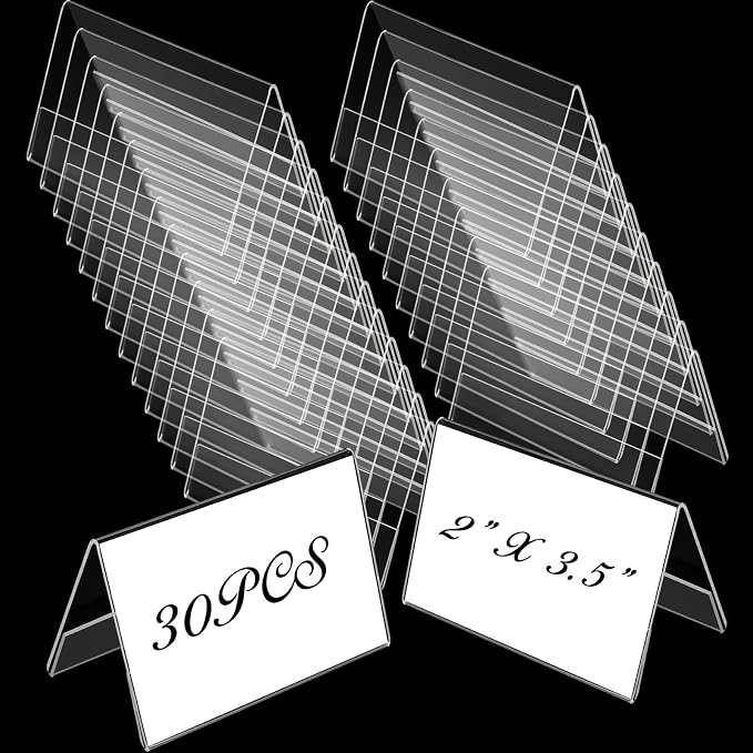 Fulmoon 30 Pcs Mini Acrylic Sign Holder, 2 x 3.5 Inches Small Clear Sign by Fulmoon