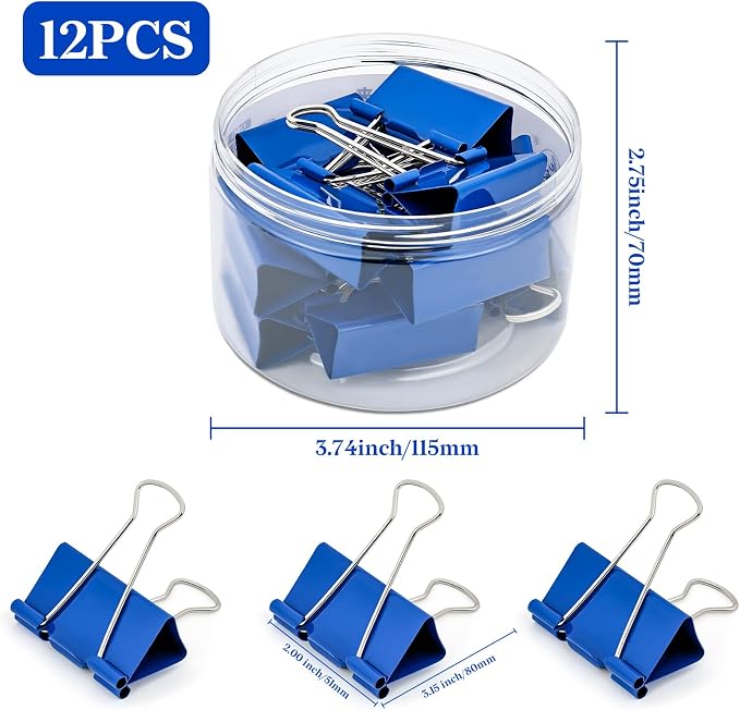 Temiary 12 Pcs Binder Clips, 2 Inch Large Metal Binder Paper Clip - Image 2