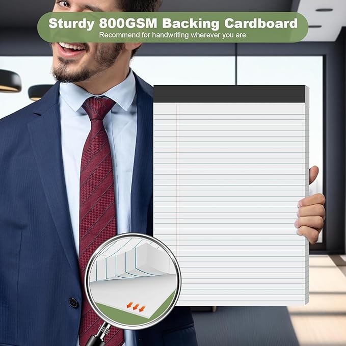 Legal Pads 8.5 x 11.75 Inch Notepad, 12 Pack White Legal Pads 8.5 x 11.75 College Ruled Notepads, Micro Perforated Desk Notepad with Study Backboard, White Notepads for School College Office Business-DeskLoop Office