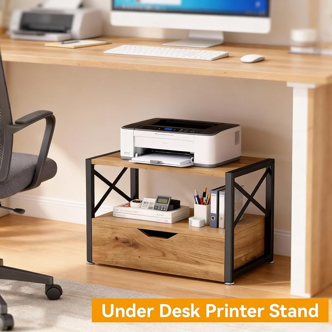 IBUYKE 2 Tier Desktop Printer Stand, Wooden Printer Stand - Image 6