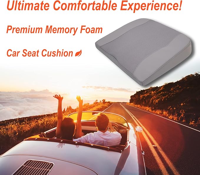 Car Seat Cushion, Comfort Memory Foam Car Cushions for Driving - Sciatica & Lower Back Pain Relief, Driver Seat Pillow for Auto, Office Chair, Wheelchair - Gray-DeskLoop Office