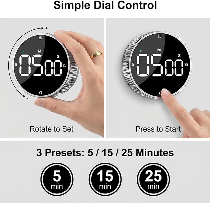 Rechargeable Magnetic Kitchen Timer, LED Countdown/Up Timer, Supports USB-C - Image 4