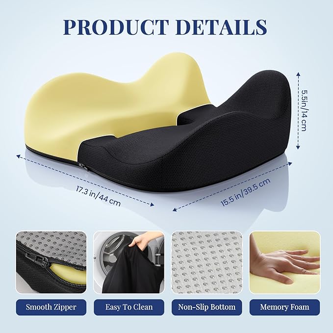 Benazcap Wheelchair Cushions Seat Cushion for Tailbone Pain Relief/Hemorrhoid - Hip Shaped Memory Foam Office Chair Cushions to Unleash Supreme Comfort in Office, Home, and Car Seating-Black-DeskLoop Office