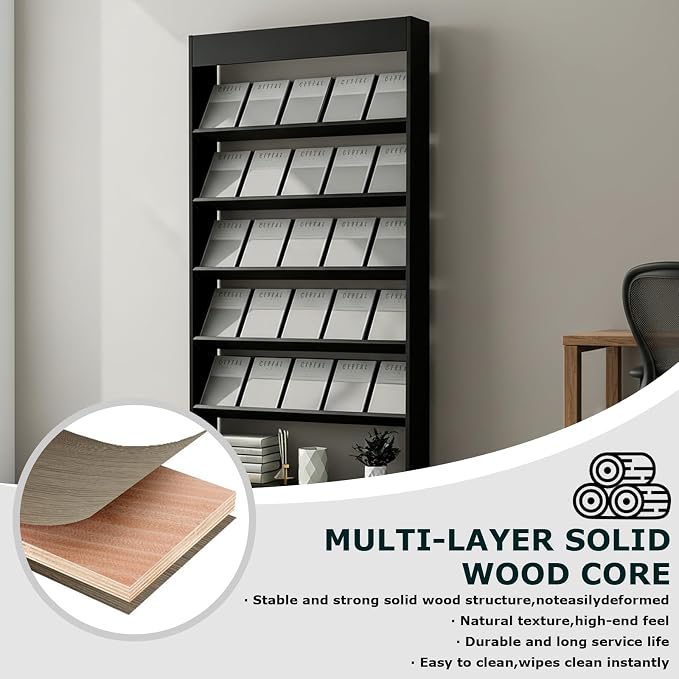 LHIUGE 5-Layer Brochure Display Rack, Freestanding Wooden Magazine Rack - Image 4