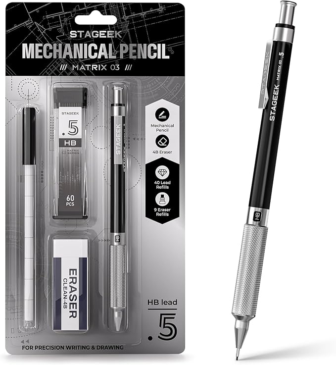 STAGEEK 0.5mm Mechanical Pencil, Metal Art & Drafting Pencil by STAGEEK