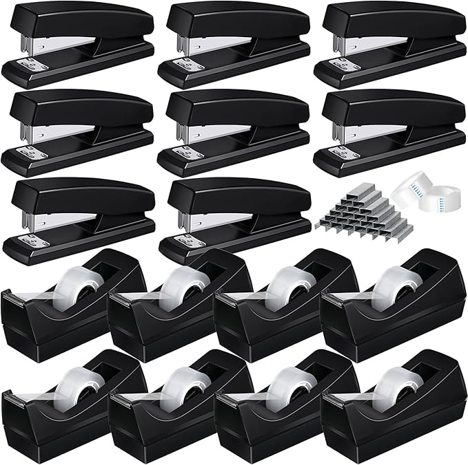 16 Pcs Desk Staplers Tape Dispensers Sets Desktop Office Staplers by Leinuosen