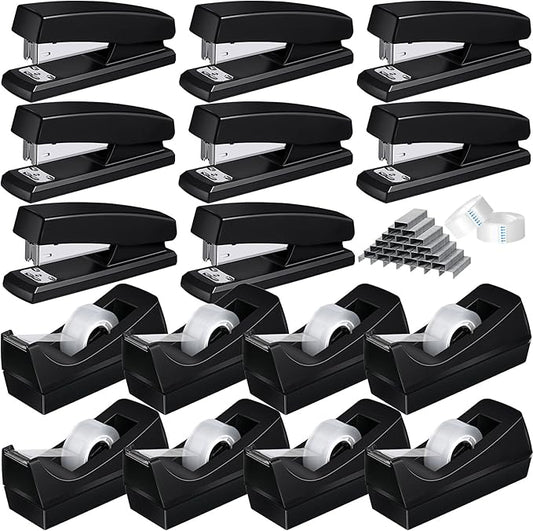 16 Pcs Desk Staplers Tape Dispensers Sets Desktop Office Staplers by Leinuosen