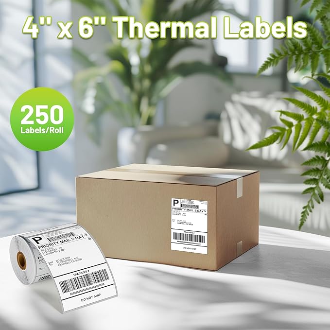 4x6 Thermal Labels, Shipping Address Label (Pack of 250 4x6 Roll Labels) - Compatible with JADENS, ASprink, Phomemo, Rollo, Zebra, Omezizy and Other Thermal Printers-DeskLoop Office