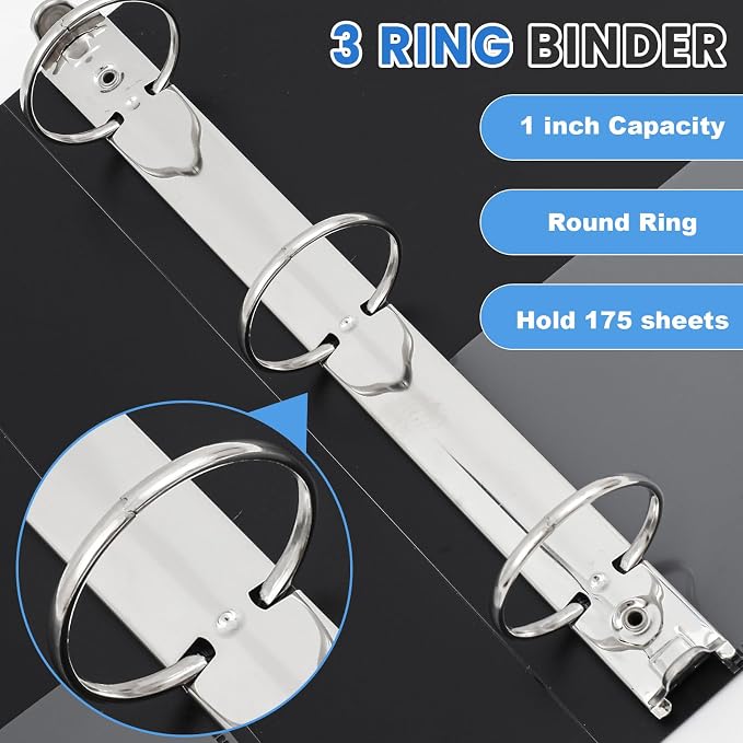 Henoyso 12 Pcs 3 Ring 1 Inch Binders Fits 8.5 x 11 Inch Letter Size Paper - Image 4