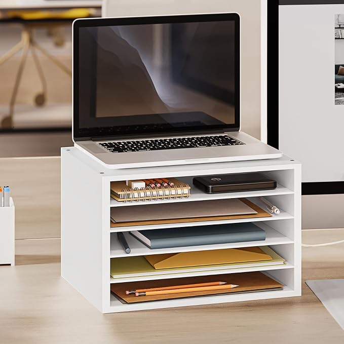 Ballucci 5 Tier Paper Organizer Letter Tray, Wood Desk File Organizer - Image 9