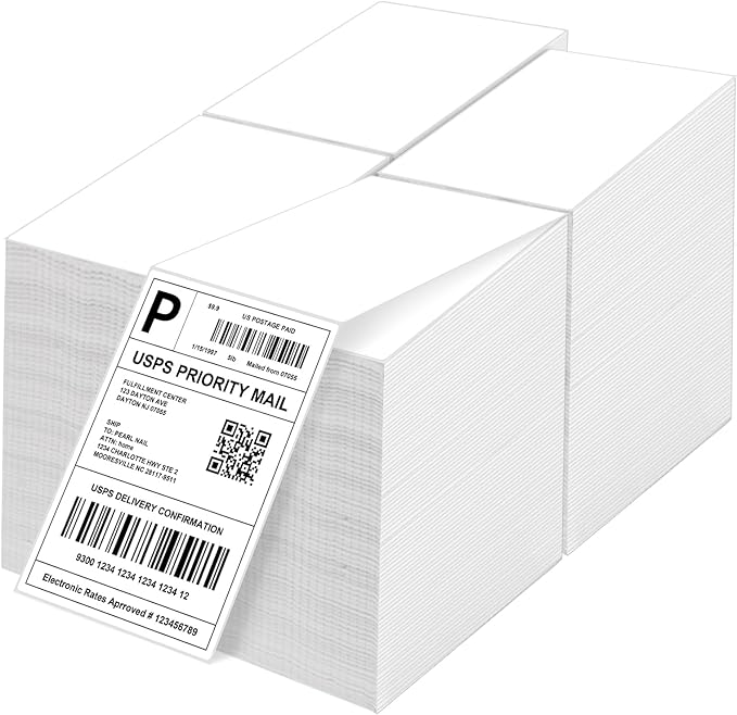 4x6 Thermal Labels - Waterproof Shipping Stickers for Thermal Printers, All-Purpose Label Stickers, White, 1000/Pack (4-Pack)-DeskLoop Office