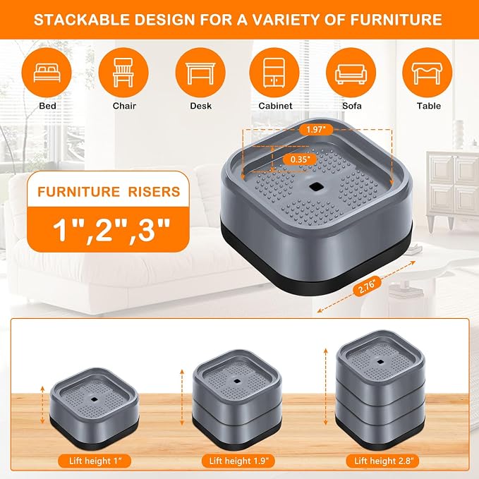 shouwuhho 32 Pack Furniture Risers Adjustable Bed Risers Heavy Duty Lifts - Image 2