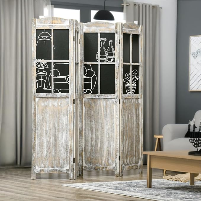 NicBex Room Divider 4 Panel Room Dividers with Black Boards Partition Room Dividers and Folding Privacy Screens 5.6 FT Wall Divider for Home, Office, Room Separation,70.75"W x 0.75"D x 69.75"H,Natural-DeskLoop Office