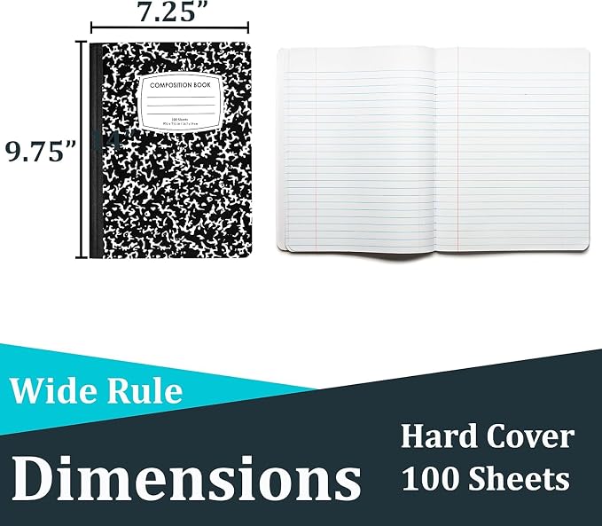 E-CLIPS USA Composition Notebooks Wide Ruled Composition Notebook Black Marble - Image 2