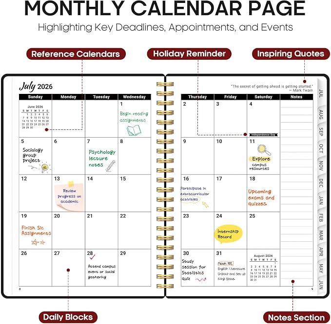 Planner 2026-2027, 6.3" x 8.5" Weekly and Monthly Academic Year Planner Calendar - Image 2