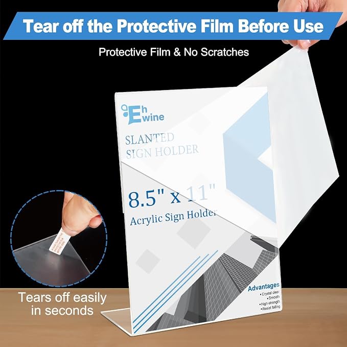 EHWINE 30 Pack Acrylic Sign Holder 8.5 x 11, L Shape Clear Plastic Display Stand - Image 3