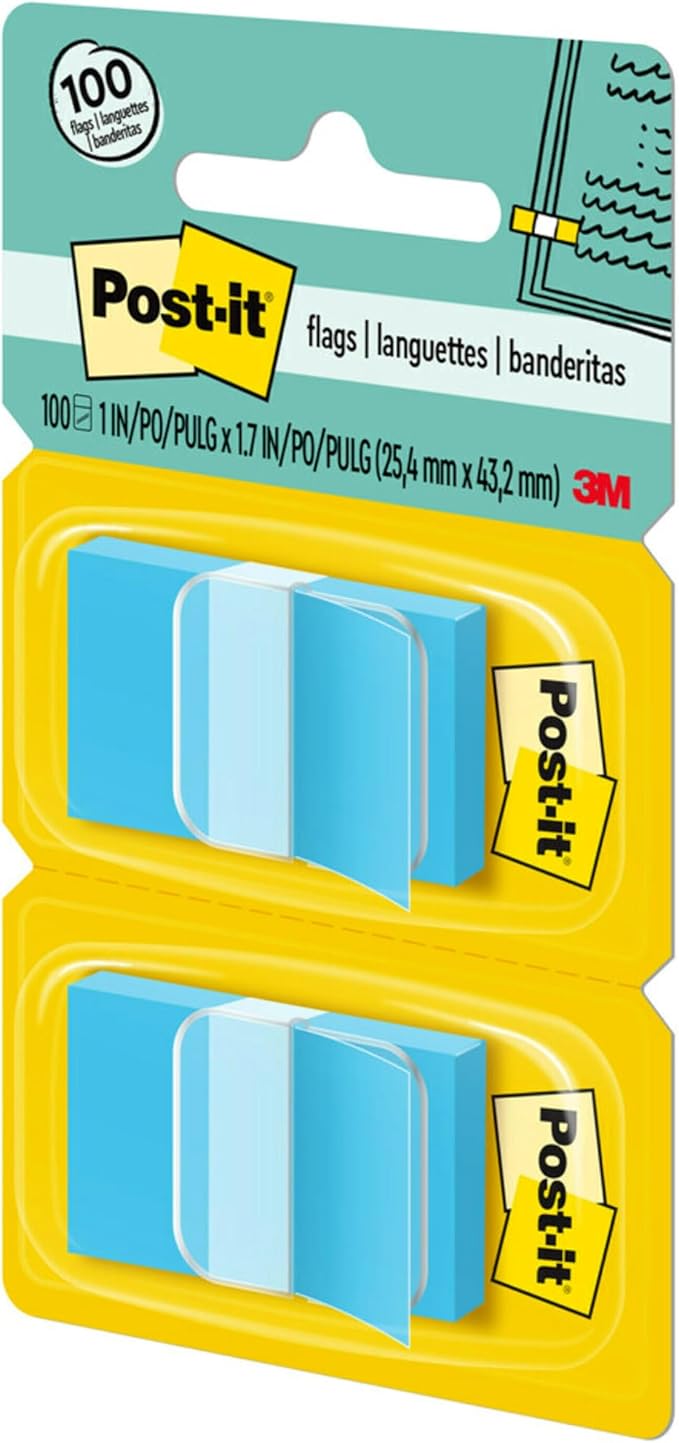 Post-it Flags, 50/Dispenser, 2 Dispensers/Pack, 1 in Wide, Bright Blue - Image 8