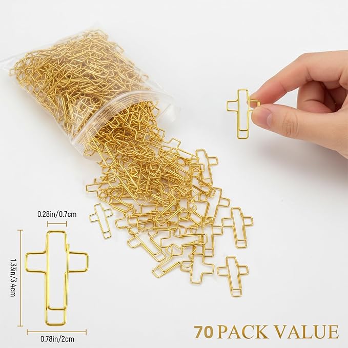 70 Pack Gold Cross Paper Clips, Decorative Paper Clips and Bookmarks - Image 2