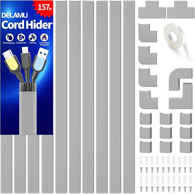 Delamu Grey Cord Hider, 157in Cord Covers by DELAMU