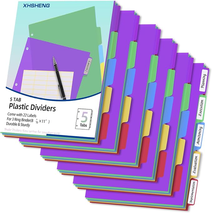 Dividers for 3 Ring Binders, 5 TAB Binder Dividers by XHSHENGOFFICEPRODUCT