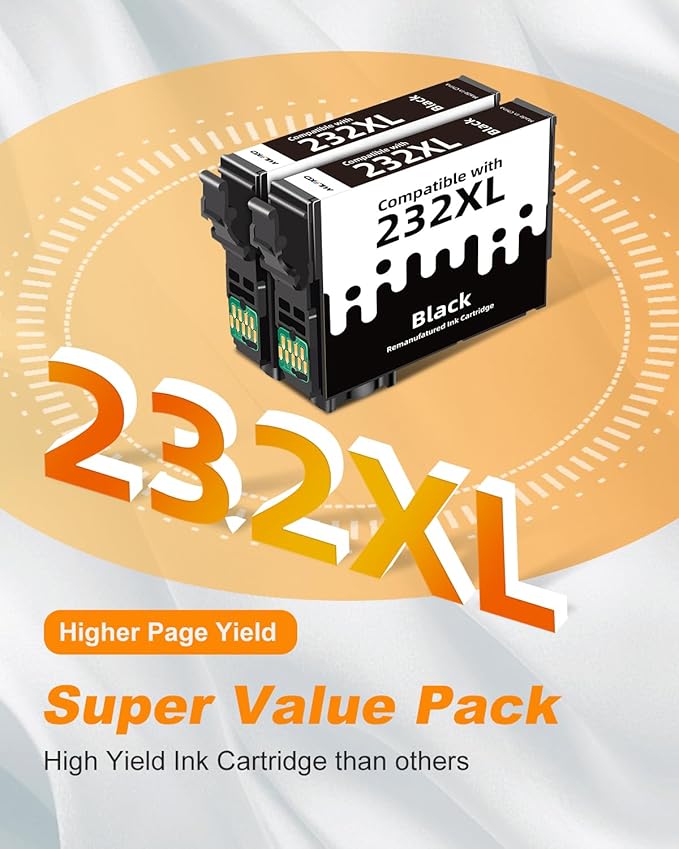 232XL Black Ink Cartridges Remanufactured Replacement for Epson 232 Black Ink Cartridge for Epson 232 Ink Cartridge 232XL 232 XL for Epson XP-4200 XP-4205 Workforce WF-2930 WF-2950 Printer (2 Black)-DeskLoop Office