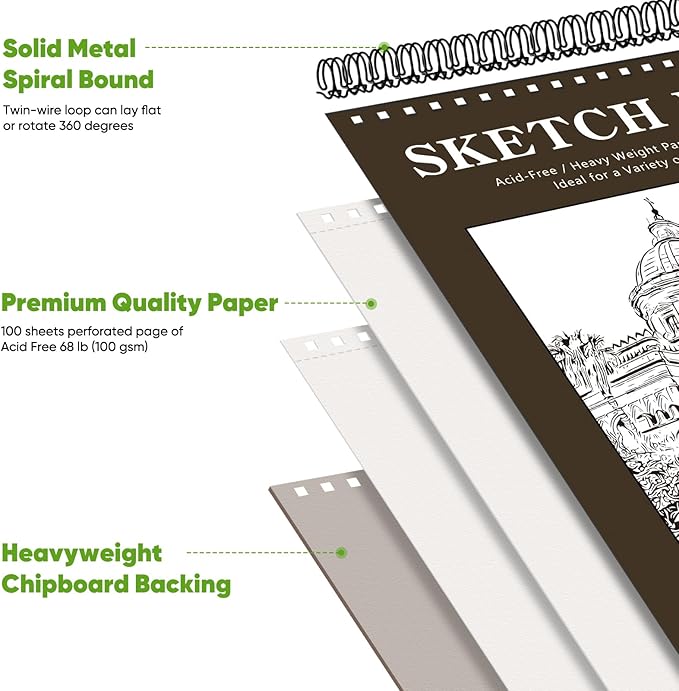 Soucolor Sketchbook 8.5x11 Hard Cover - 100 Sheets Spiral Bound Sketch Pad 8.5" x 11", 68lb/100gsm Thick Drawing Paper 8.5" x 11", Acid-Free Art Notebook for Kids Adults Classroom Teacher Must Have-DeskLoop Office