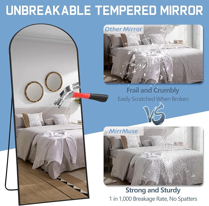 Large Arched Floor Mirror Full Length with Stand, 71''x32'' Black Standing Full Length Mirror for Bedroom Living Room Gym, Aluminum Alloy Frame-DeskLoop Office