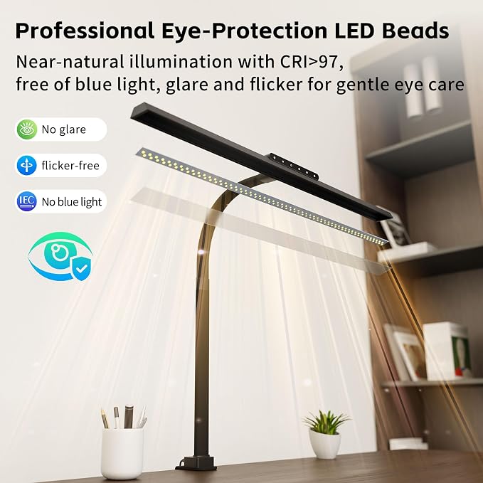 Architect Desk Lamp with Clamp, Eye-Caring Clip on Desk Lights - Image 8