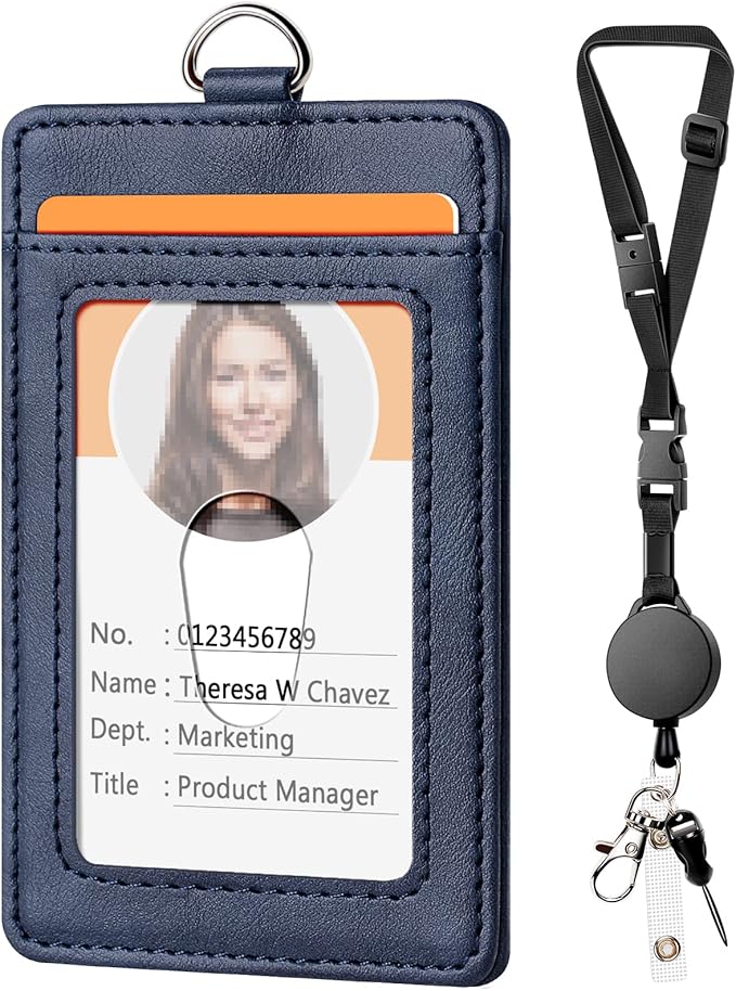 Leather Badge Holder and Adjustable Retractable Lanyards, Quick Release Buckle by Coloryourlife