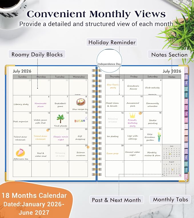 Academic Planner 2026-2027, 18 Months Weekly and Monthly Hardcover Planner - Image 2