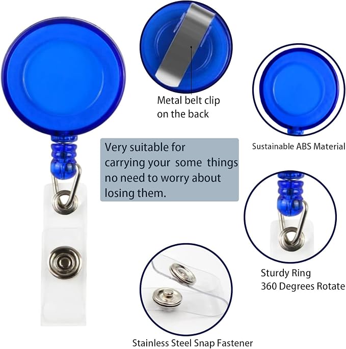 30 Pack Retractable Badge Holders, Badge Reel Name ID Badge Clips - Image 3
