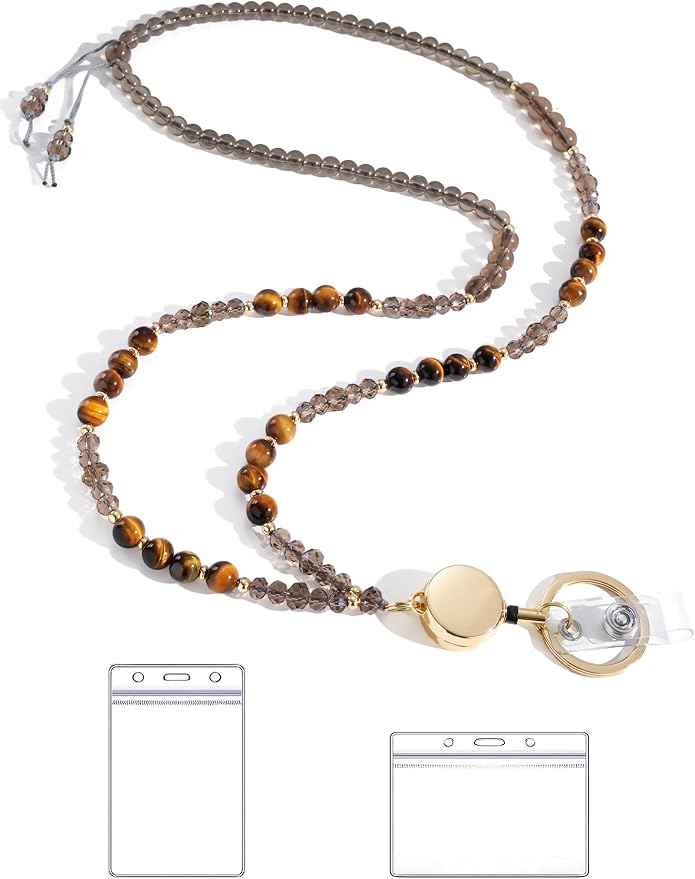 BettDecor Lanyards for ID Badges and Keys, Natural Stone Beaded Teacher Lanyard by BettDecor