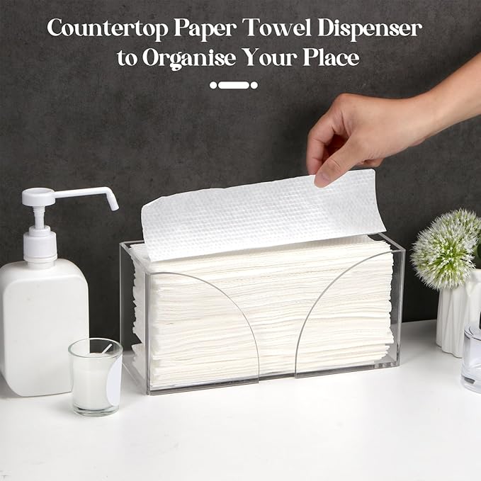 4Pack Clear Paper Towel Dispenser Countertop Acrylic Paper Towel Holder for Bathroom Folded Paper Towel Dispenser Clear Trifold Napkin Holder for Z-fold, C-fold, MultiFold Trifold-DeskLoop Office